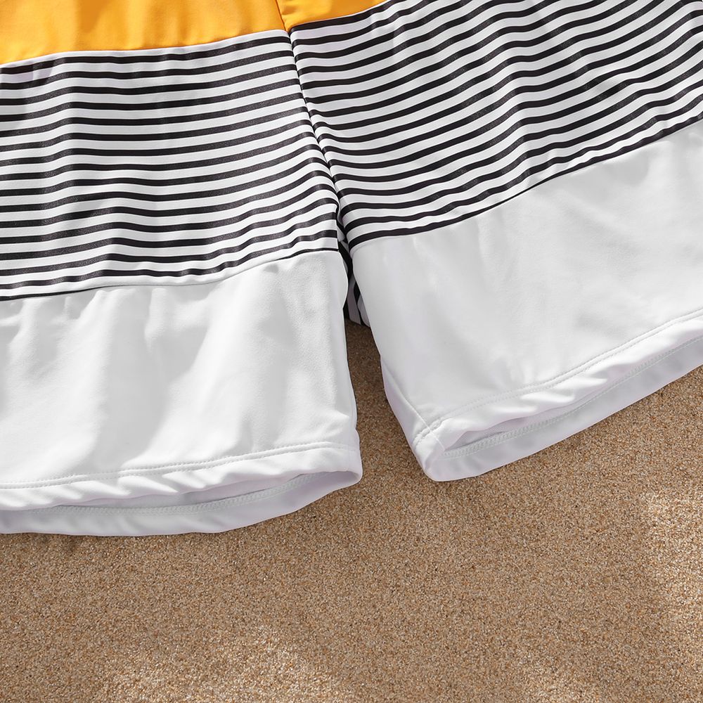 Family Matching Striped Colorblock Swim Trunks Shorts and Spaghetti Strap Splicing One-Piece Swimsuit Rudbeckia yellow big image 14