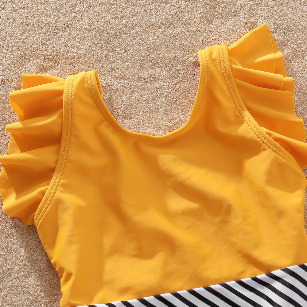 Family Matching Striped Colorblock Swim Trunks Shorts and Spaghetti Strap Splicing One-Piece Swimsuit Rudbeckia yellow big image 11