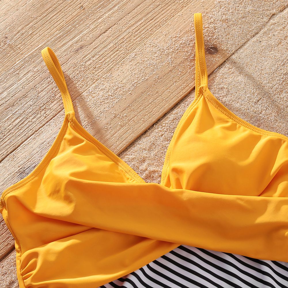 Family Matching Striped Colorblock Swim Trunks Shorts and Spaghetti Strap Splicing One-Piece Swimsuit Rudbeckia yellow big image 8