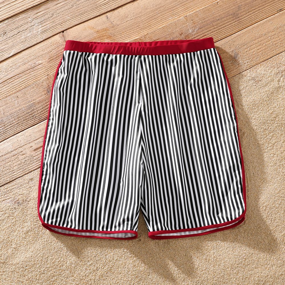 Family Matching Striped Swim Trunks Shorts and Ruffle Splicing One-Piece Swimsuit REDWHITE big image 8