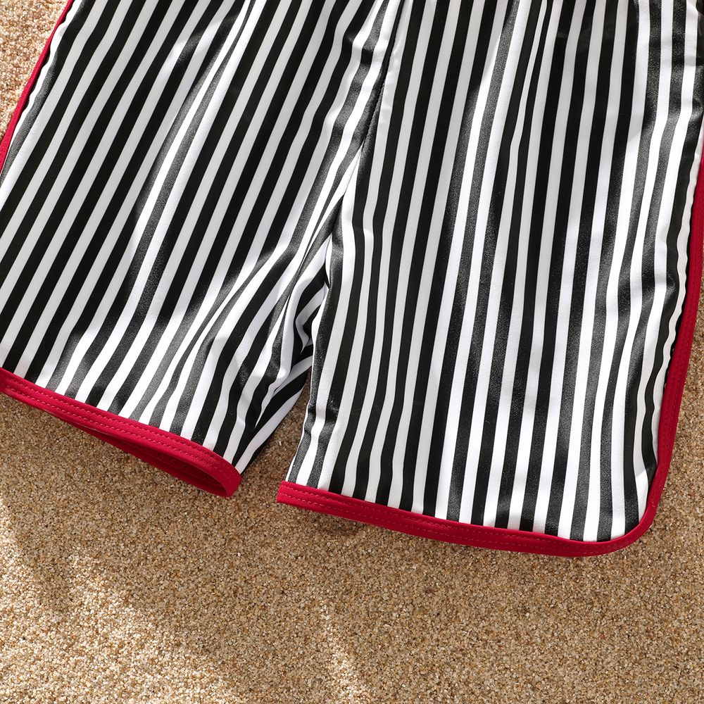 Family Matching Striped Swim Trunks Shorts and Ruffle Splicing One-Piece Swimsuit REDWHITE big image 9