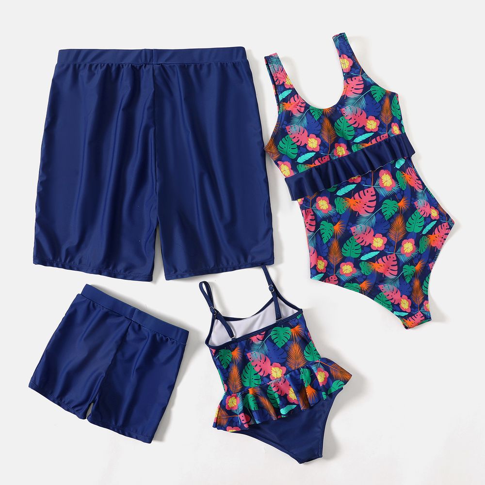 PAW Patrol Family Matching Allover Palm Leaf Print One-piece Swimsuit and Graphic Swim Trunks Tibetanblue big image 2