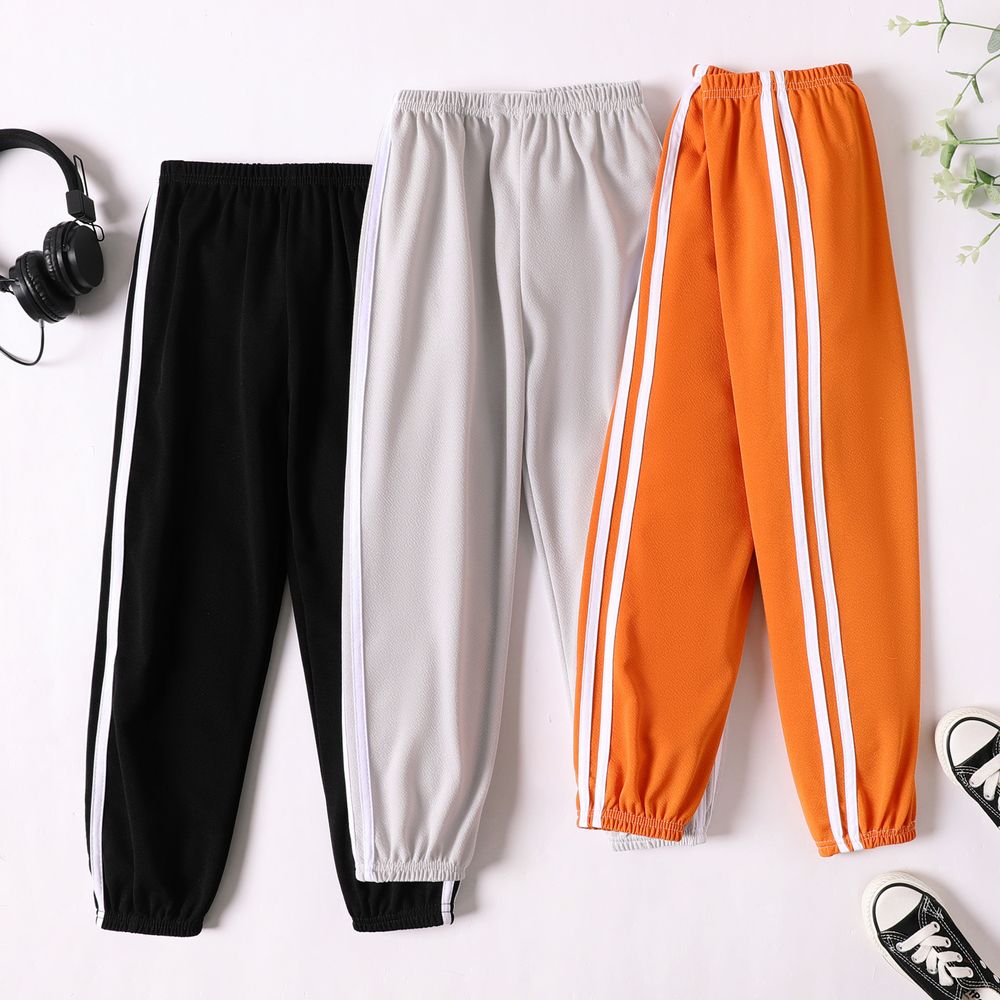 Kid Boy/Kid Girl Sporty Striped Breathable Ankle Length Thin Pants for Summer/Fall Grey big image 2