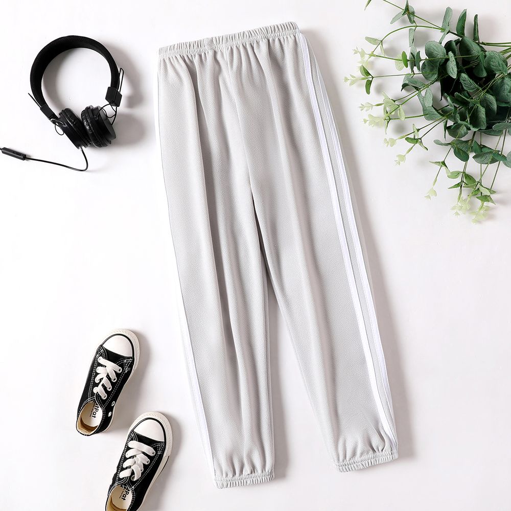 Kid Boy/Kid Girl Sporty Striped Breathable Ankle Length Thin Pants for Summer/Fall Grey big image 1