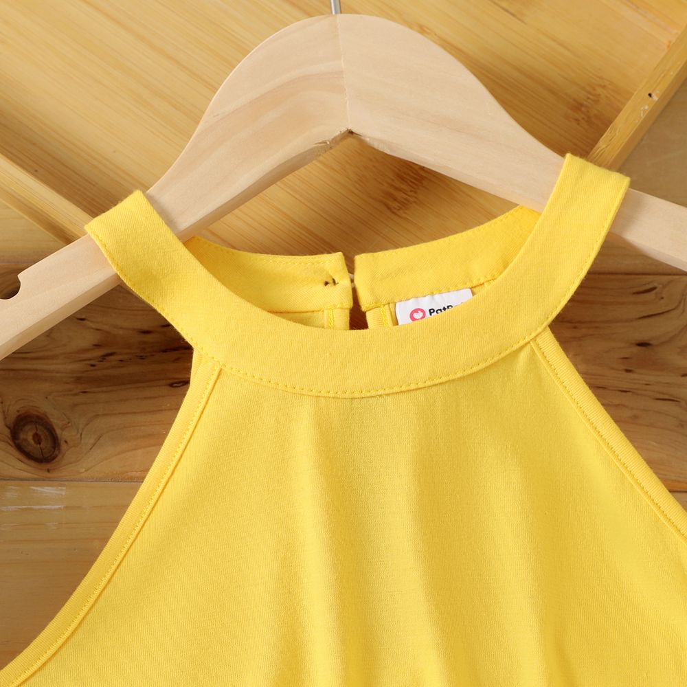2pcs Kid Girl Yellow Halter Camisole and Bowknot Design Exotic Shorts Set Ginger-2 big image 3