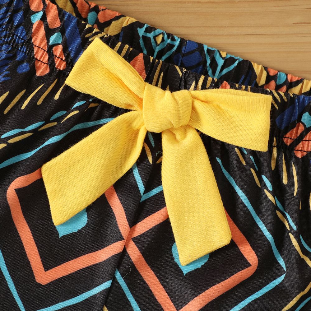 2pcs Kid Girl Yellow Halter Camisole and Bowknot Design Exotic Shorts Set Ginger-2 big image 4