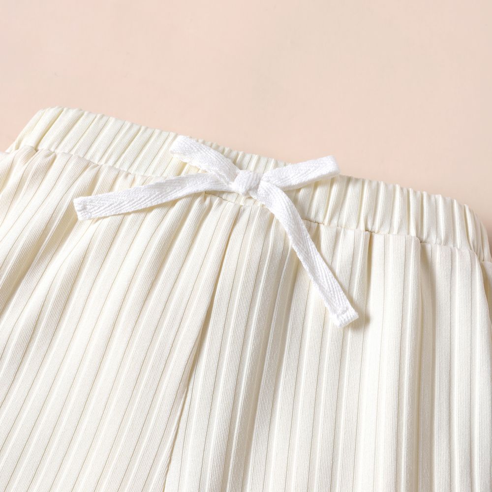 2pcs Toddler Girl Letter Print Ribbed Short-sleeve Tee and Bowknot Design Elasticized Shorts Set MILKWHITE big image 6