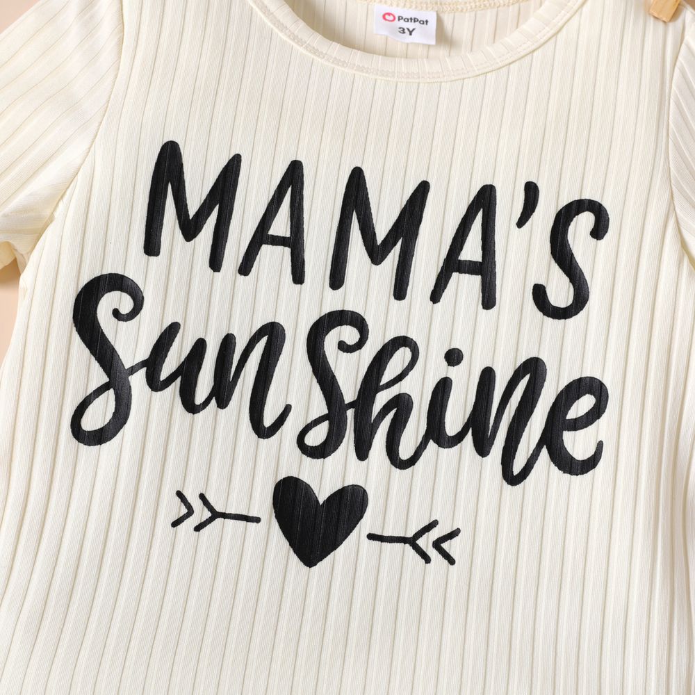 2pcs Toddler Girl Letter Print Ribbed Short-sleeve Tee and Bowknot Design Elasticized Shorts Set MILKWHITE big image 5