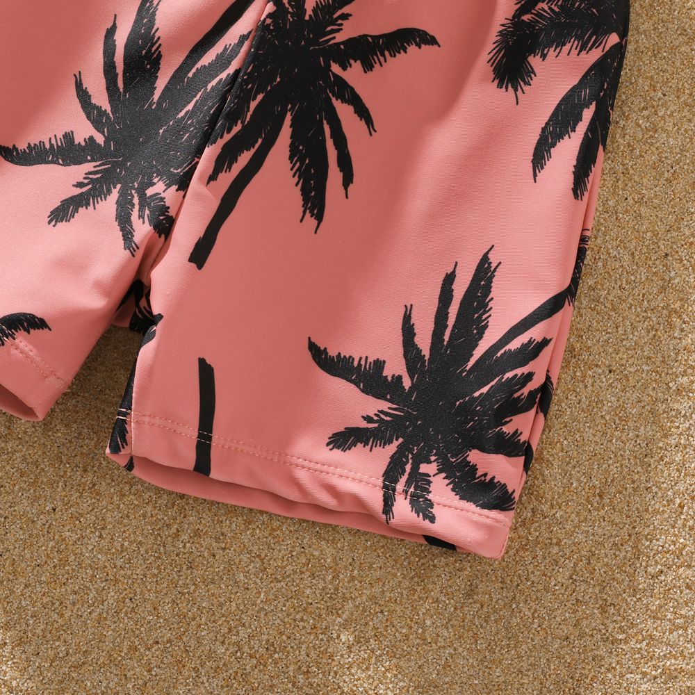 Family Matching All Over Coconut Tree Print Pink Swim Trunks Shorts and Spaghetti Strap One-Piece Swimsuit Mauve Pink big image 8