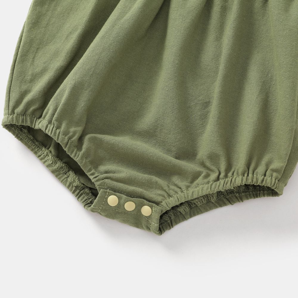 100% Cotton Ribbed and Solid Splicing Sleeveless Belted Romper for Mom and Me Army green big image 11