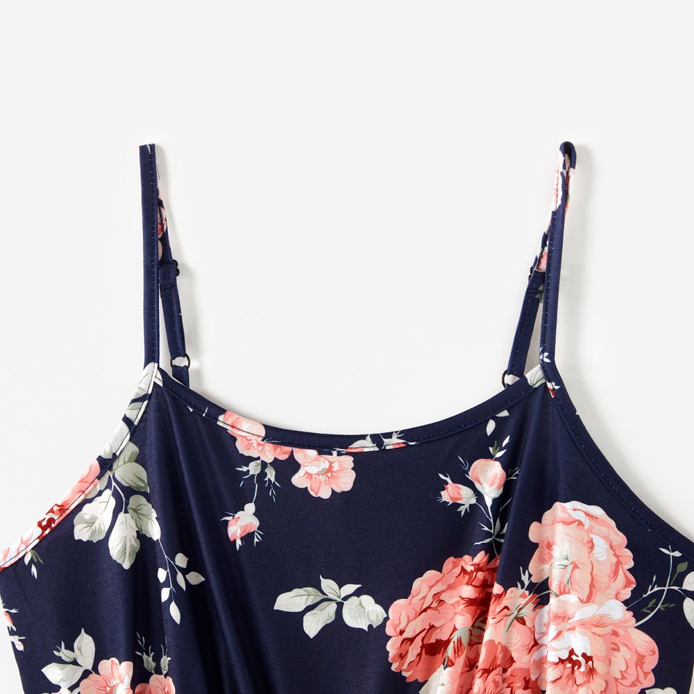 All Over Floral Print Blue Spaghetti Strap Romper Shorts for Mom and Me royalblue big image 3