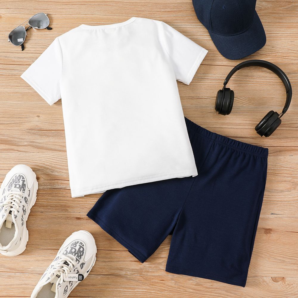 2pcs Kid Boy Balls Print Short-sleeve Tee and Dark Blue Shorts Set Tibetanbluewhite big image 5