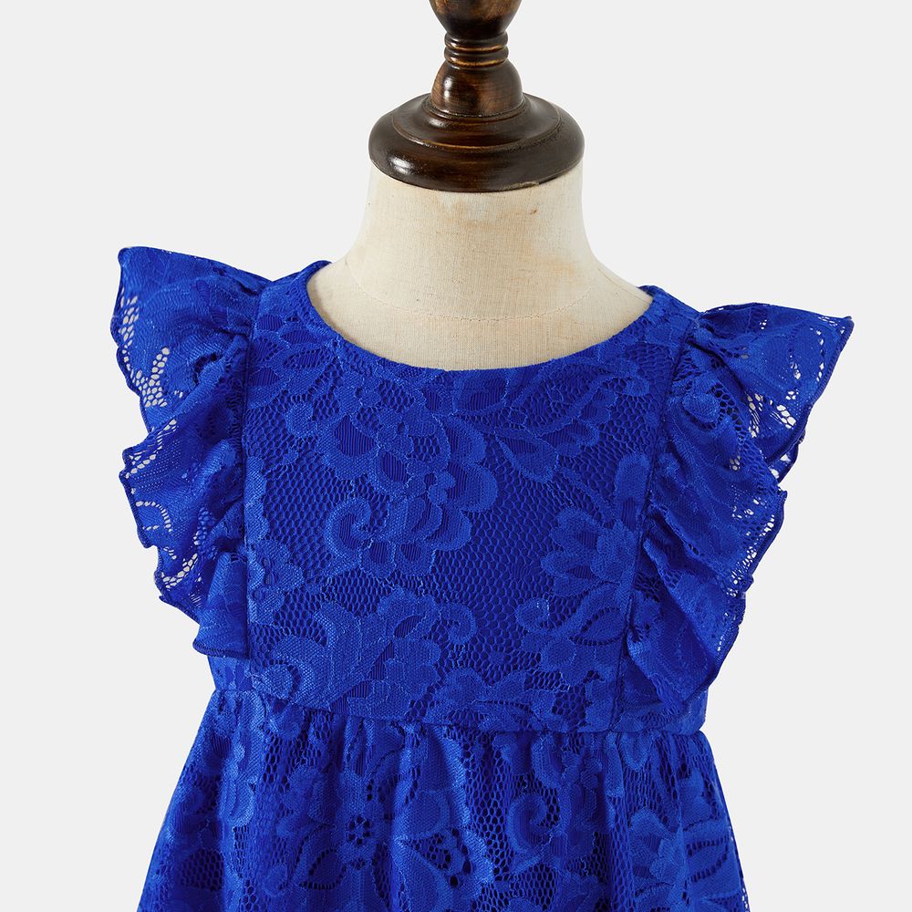 Family Matching Blue Lace Halter Sleeveless Dresses and Colorblock Short-sleeve Polo Shirts Sets Blue big image 8
