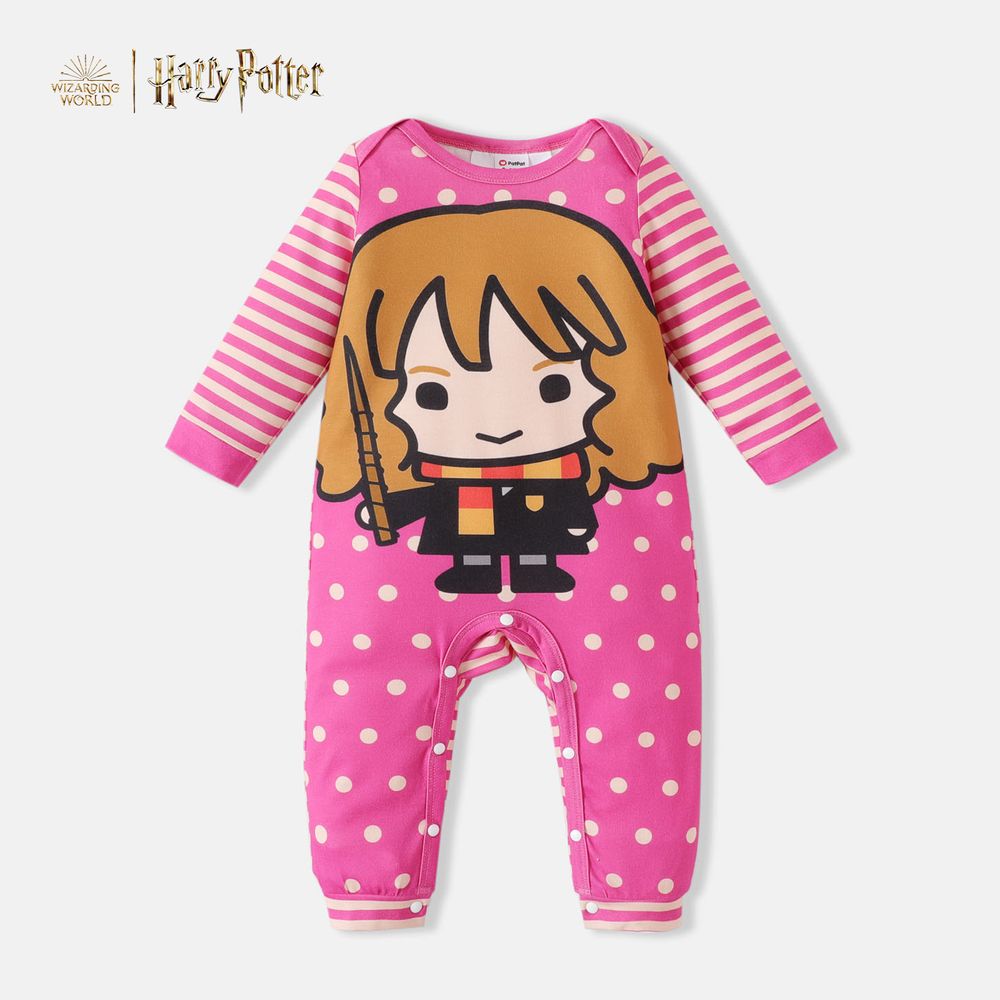 Harry Potter Baby Boy/Girl Striped Long-sleeve Graphic Jumpsuit Pink big image 1