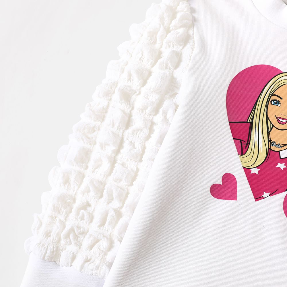 Barbie 2pcs Toddler Girl Textured Sleeve Cotton Sweatshirt and Bowknot Design Skirt Set White big image 4