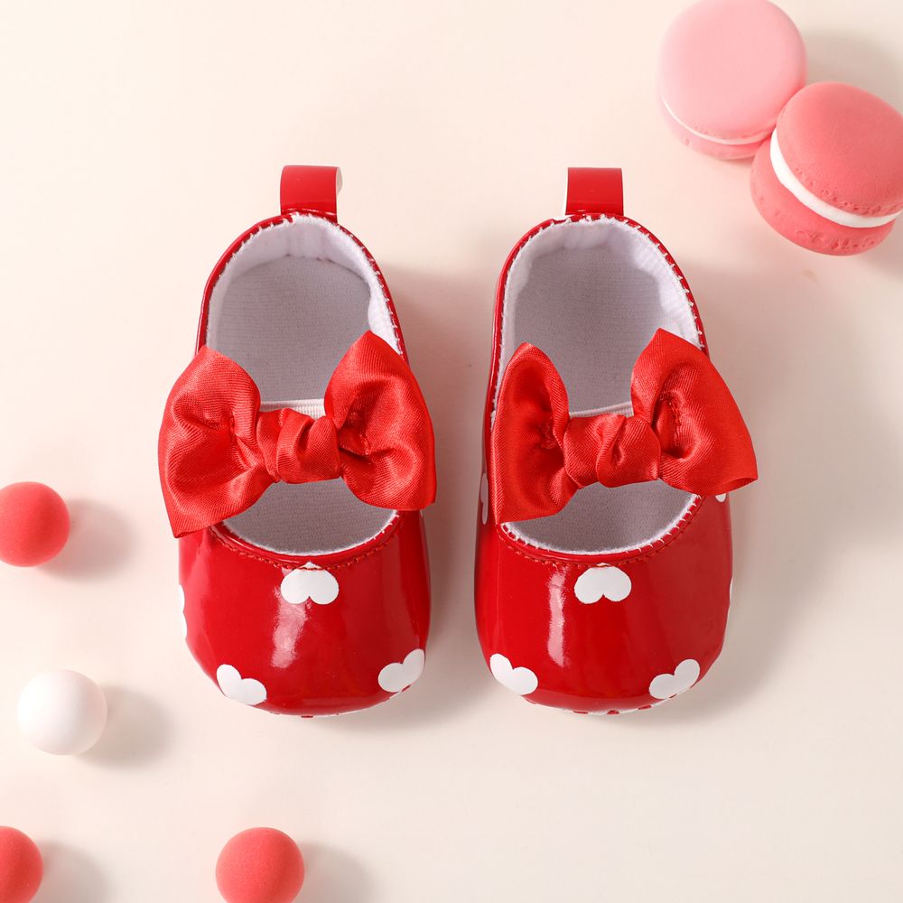 Baby / Toddler Heart Pattern & Bow Decor Prewalker Shoes Red big image 1