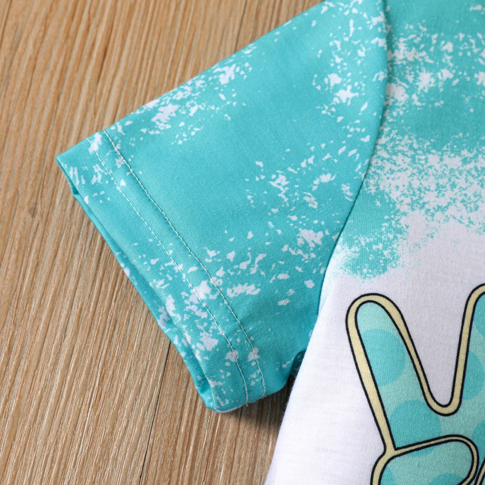 Kid Girl Letter Print Tie Dye Short-sleeve Tee Aqua big image 4