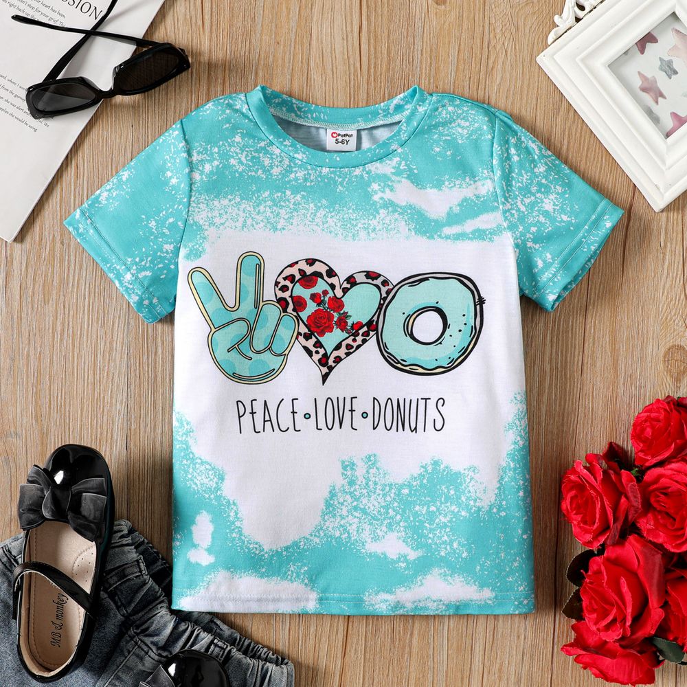 Kid Girl Letter Print Tie Dye Short-sleeve Tee Aqua big image 1