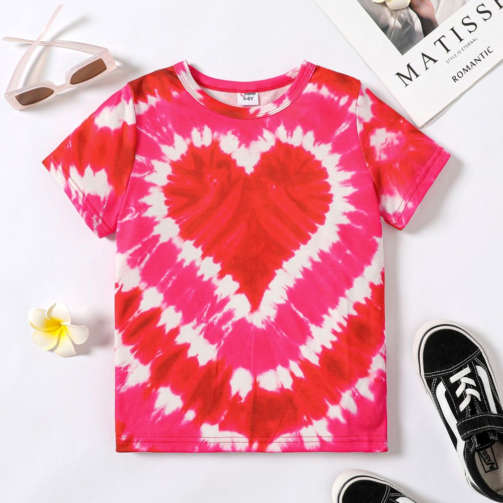 Kid Boy/Kid Girl Heart Print Tye Dyed Short-sleeve Tee Hot Pink big image 1