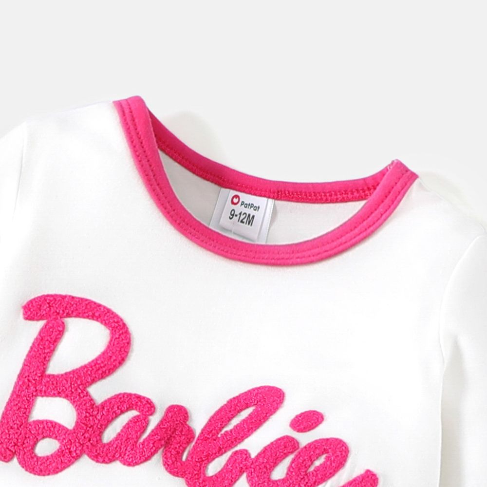 Barbie Baby Girl Letter Embroidered Long-sleeve Jumpsuit White big image 4