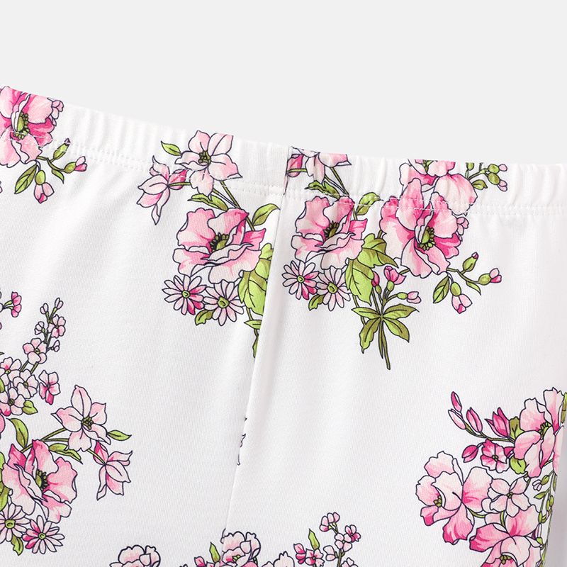2pcs Baby Girl Cotton Ruffled Long-sleeve Tee and Floral Print Naia™ Leggings Set Pink big image 5