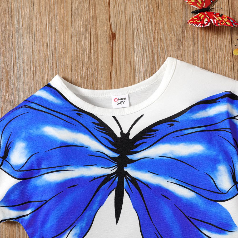 Kid Girl Butterfly Print Short-sleeve Tee Blue big image 5