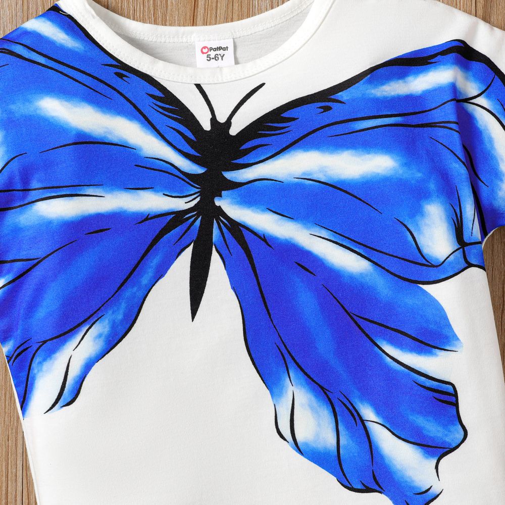 Kid Girl Butterfly Print Short-sleeve Tee Blue big image 4