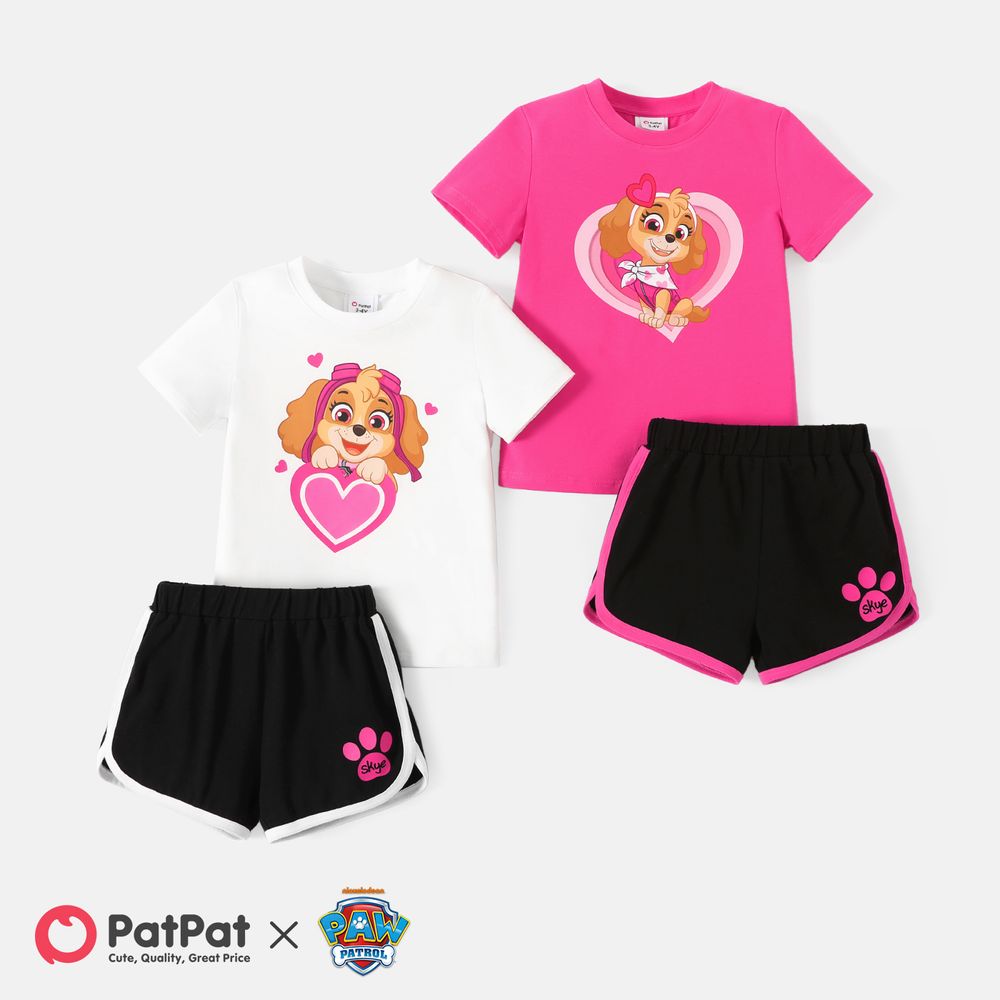PAW Patrol Toddler Girl 2pcs Mother's Day Heart Print Short-sleeve Cotton Tee and Shorts Set White big image 2