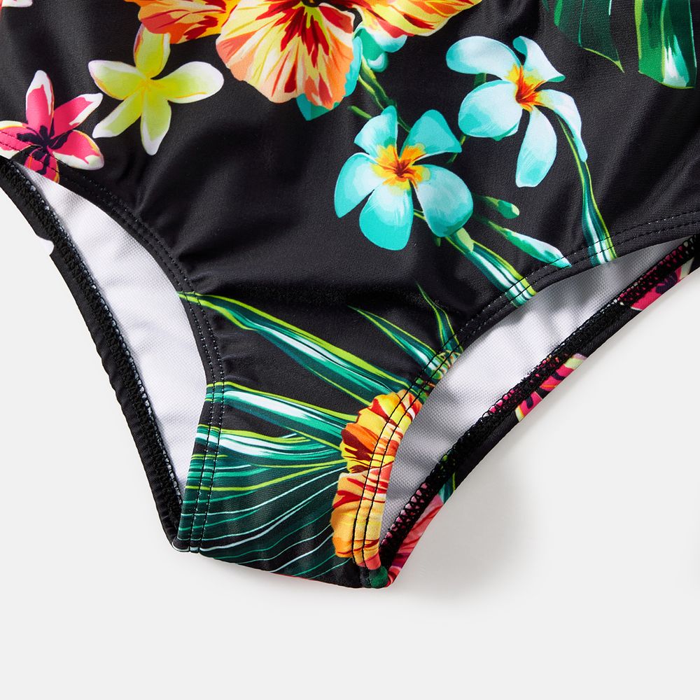 Family Matching Allover Tropical Plant Print One-piece Swimsuit and Swim Trunks Black big image 12