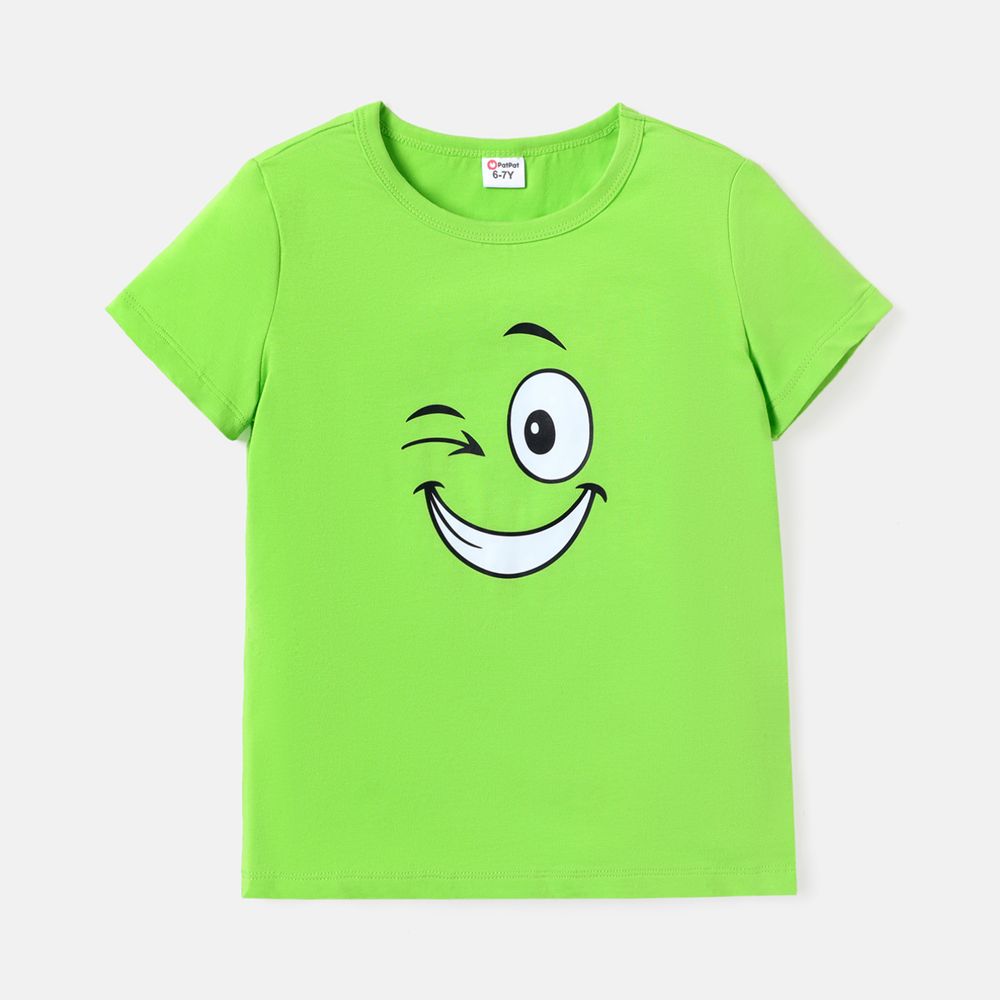 Kid Girl/Boy Smile Face Graphic Short-sleeve Cotton Tee Green big image 1