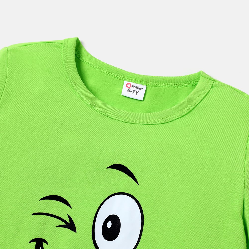 Kid Girl/Boy Smile Face Graphic Short-sleeve Cotton Tee Green big image 5
