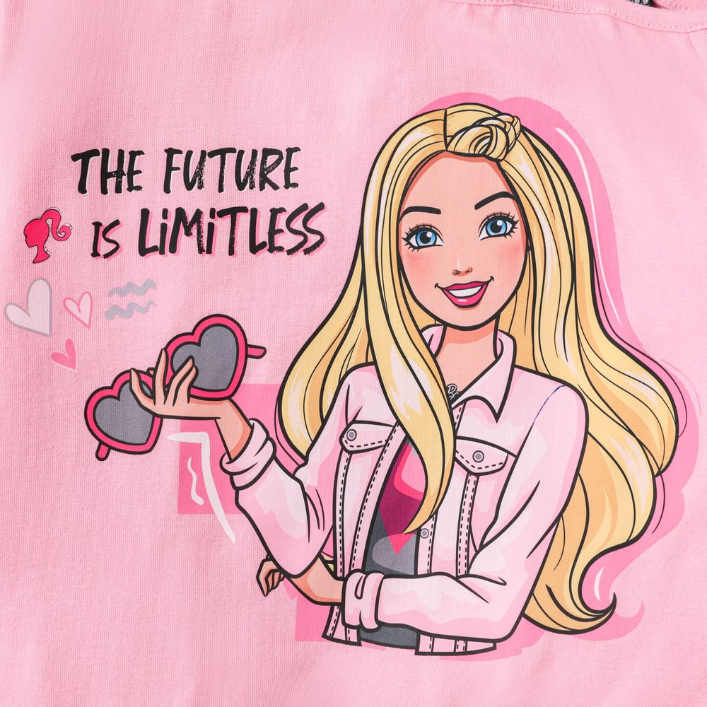 Barbie 2pcs Kid Girl Letter Print One Shoulder Long-sleeve Cotton Tee and Leggings Set Pink big image 2