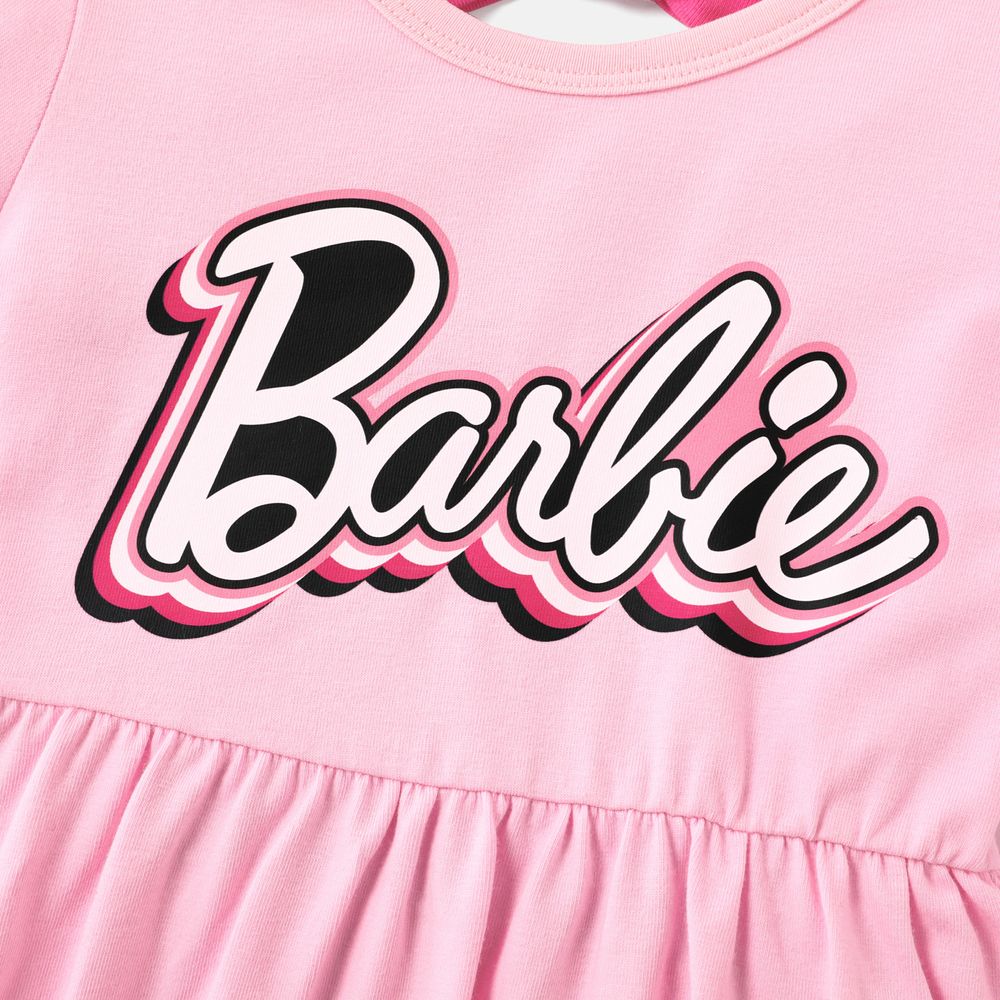 Barbie Toddler/Kid Girl Back Bowknot Design Cotton Short-sleeve Dress Light Pink big image 3