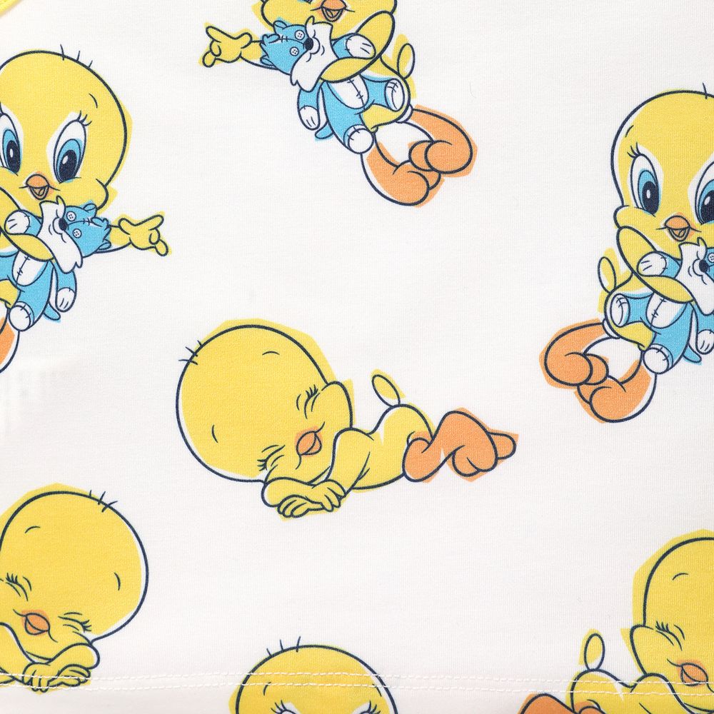 Looney Tunes 2pcs Baby Boy Allover Cartoon Print Naia™ Tank Top and Cotton Shorts Set LightYellow big image 4