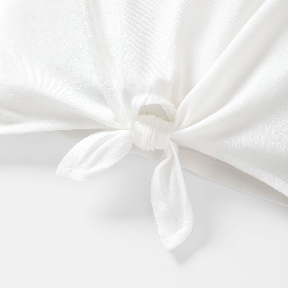 Barbie 2pcs Kid Girl Tie Knot Long-sleeve Cotton Tee and Denim Skirt Set White big image 5