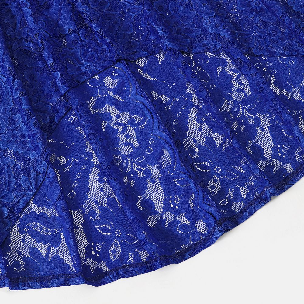Family Matching Guipure Lace Halter Neck Dresses and Color Block Short-sleeve T-shirts Sets Blue big image 8