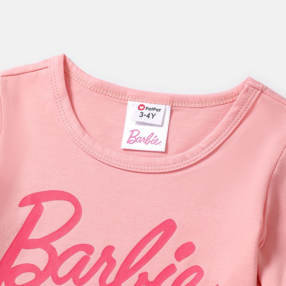 Barbie Mommy and Me Short-sleeve Letter Print Tee and Imitation Denim Skirt Sets Pink big image 6