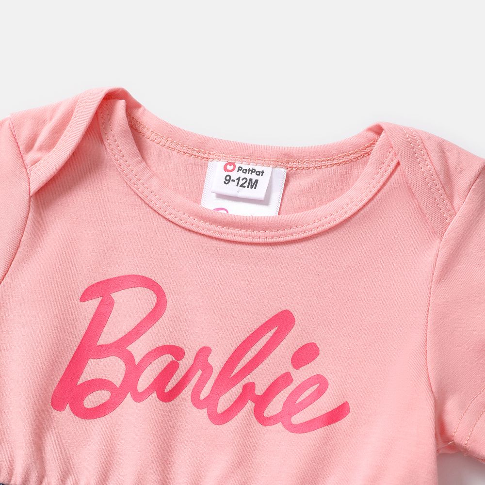 Barbie Mommy and Me Short-sleeve Letter Print Tee and Imitation Denim Skirt Sets Pink big image 9