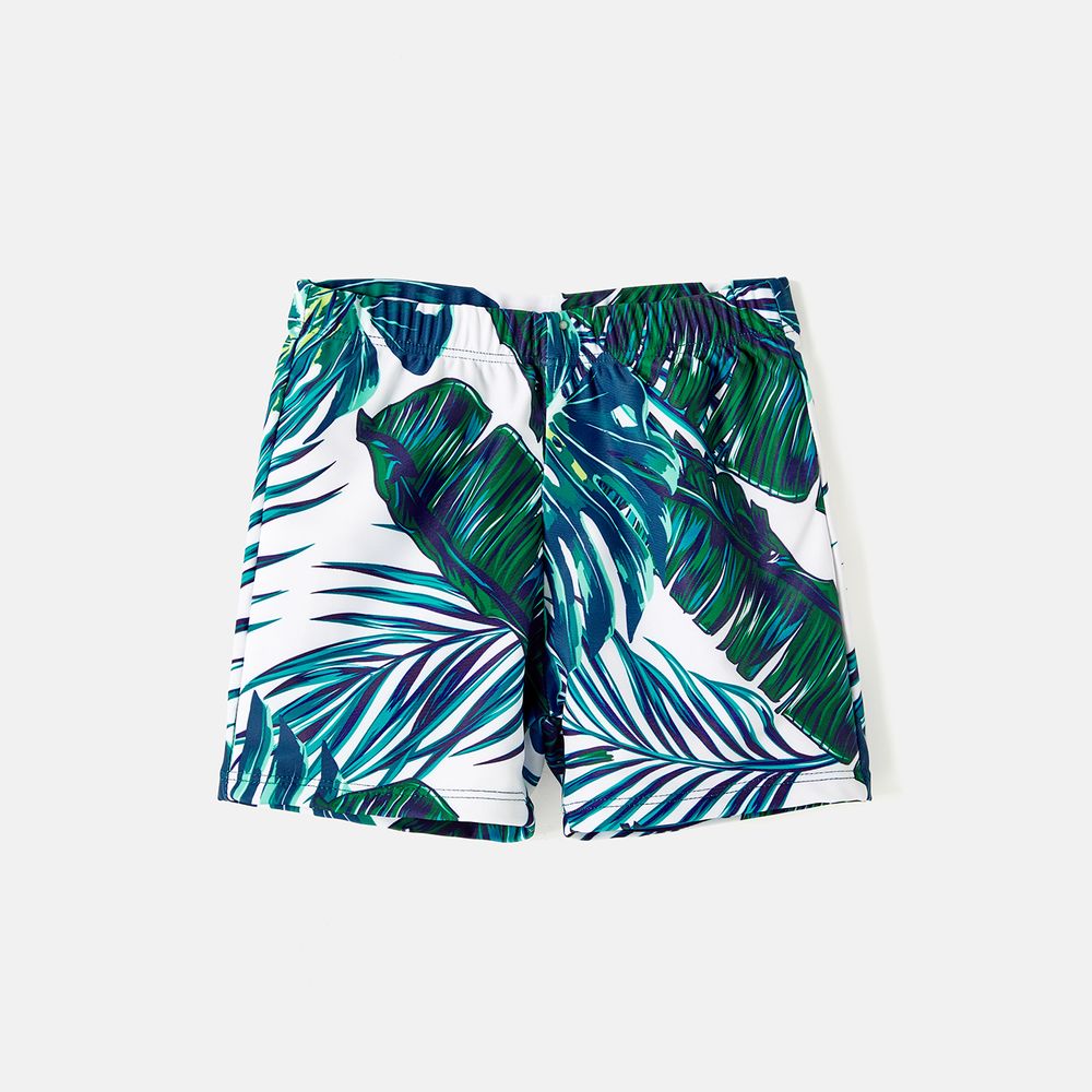Family Matching Allover Palm Leaf Print Crisscross One-piece Swimsuit and Swim Trunks Green big image 3