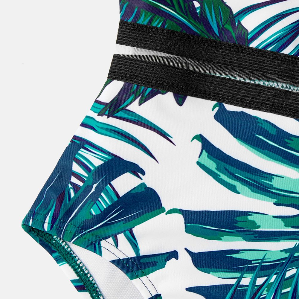 Family Matching Allover Palm Leaf Print Crisscross One-piece Swimsuit and Swim Trunks Green big image 11