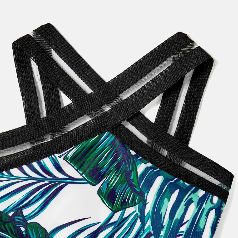 Family Matching Allover Palm Leaf Print Crisscross One-piece Swimsuit and Swim Trunks Green big image 10