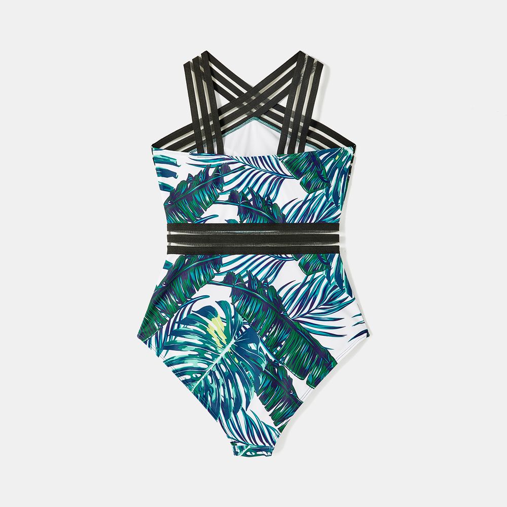 Family Matching Allover Palm Leaf Print Crisscross One-piece Swimsuit and Swim Trunks Green big image 16