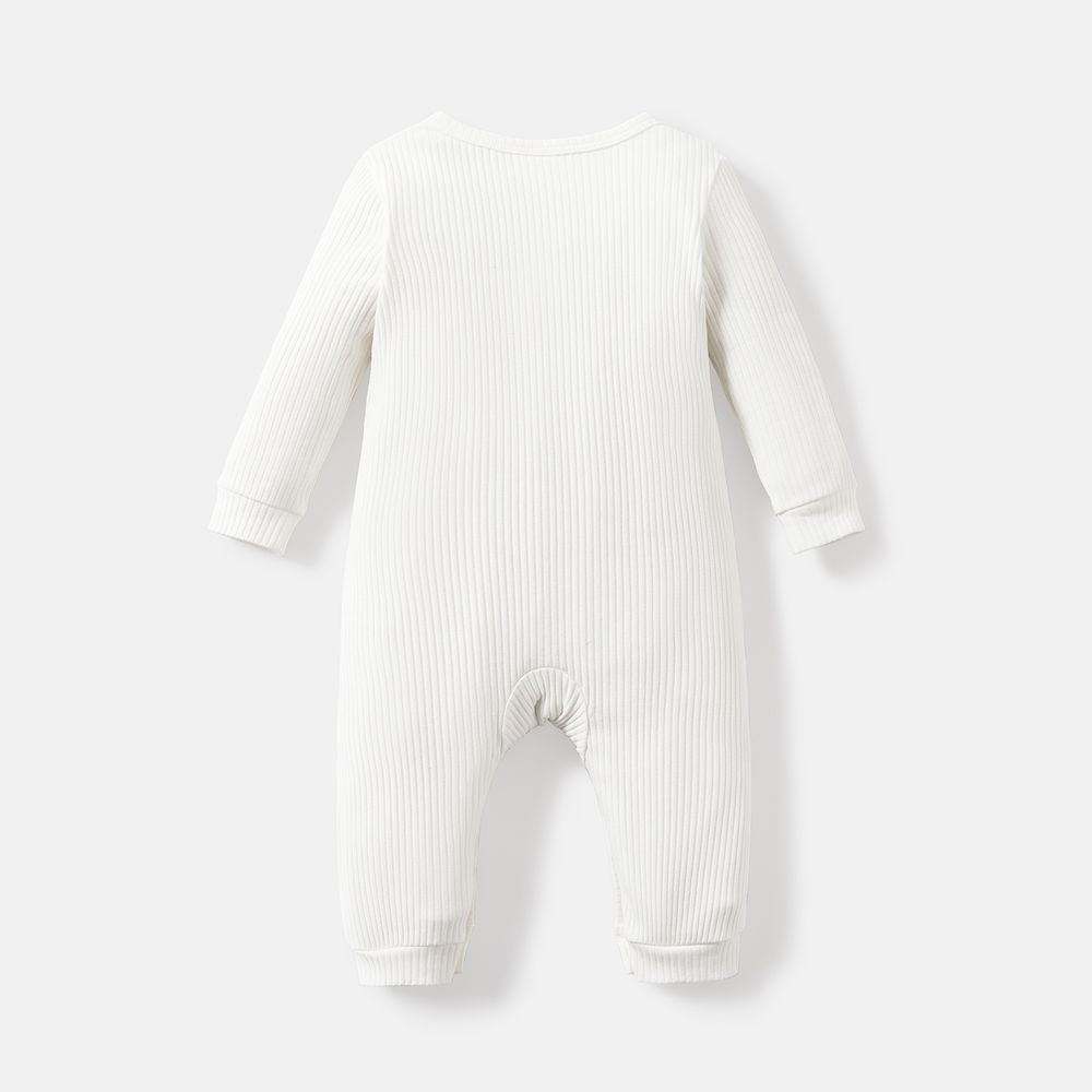 Baby Girl/Boy Cotton Button Design Solid Color Ribbed Long-sleeve Jumpsuits White big image 2