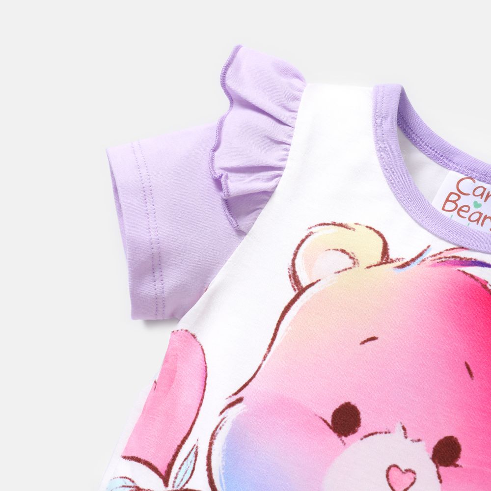 Care Bears 2pcs Baby Girl Bear Print Ruffle Short-sleeve Naia™ Romper and Rainbow Ombre Skirt Set Ombre big image 2