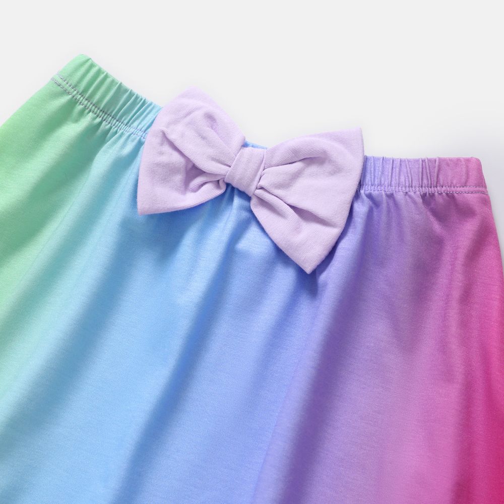 Care Bears 2pcs Baby Girl Bear Print Ruffle Short-sleeve Naia™ Romper and Rainbow Ombre Skirt Set Ombre big image 4