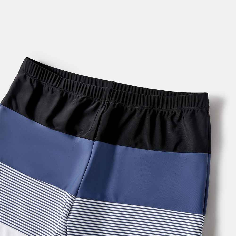 Family Matching Pinstriped One-piece Swimsuit and Colorblock Swim Trunks Shorts Blue grey big image 19