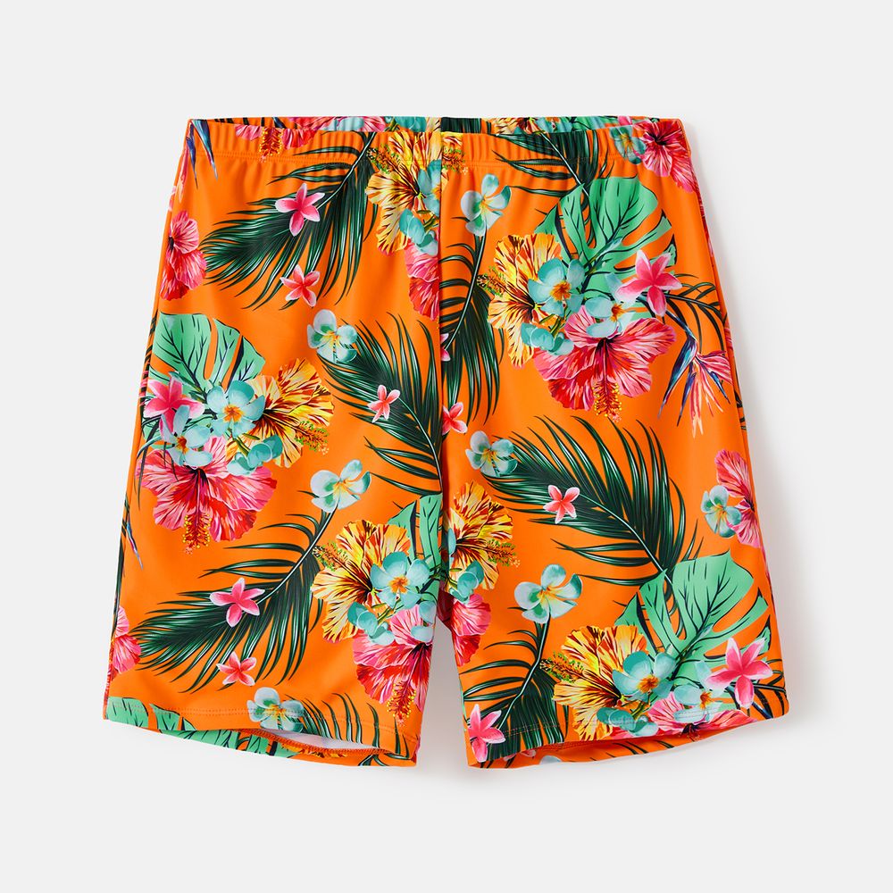 Family Matching Floral Print Orange One-piece Swimsuit and Swim Trunks Orange color big image 15