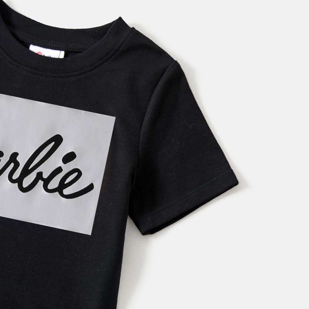 Barbie Mommy and Me Black Cotton Short-sleeve Letter Print Bodycon T-shirt Dresses Black big image 8