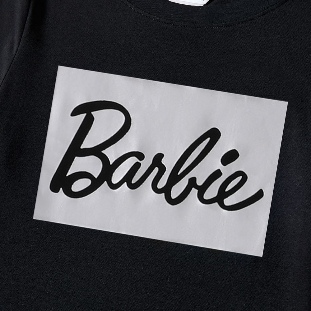 Barbie Mommy and Me Black Cotton Short-sleeve Letter Print Bodycon T-shirt Dresses Black big image 5