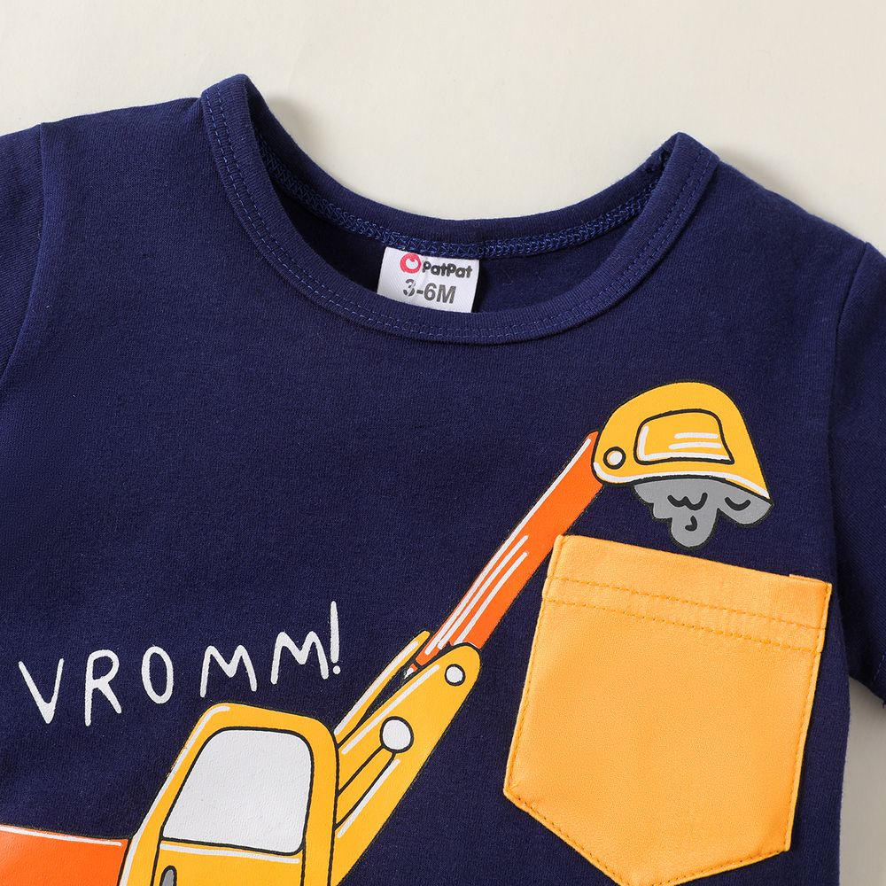 2pcs Baby Boy 95% Cotton Excavator Print Short-sleeve Tee & Shorts Set Tibetan blue big image 4